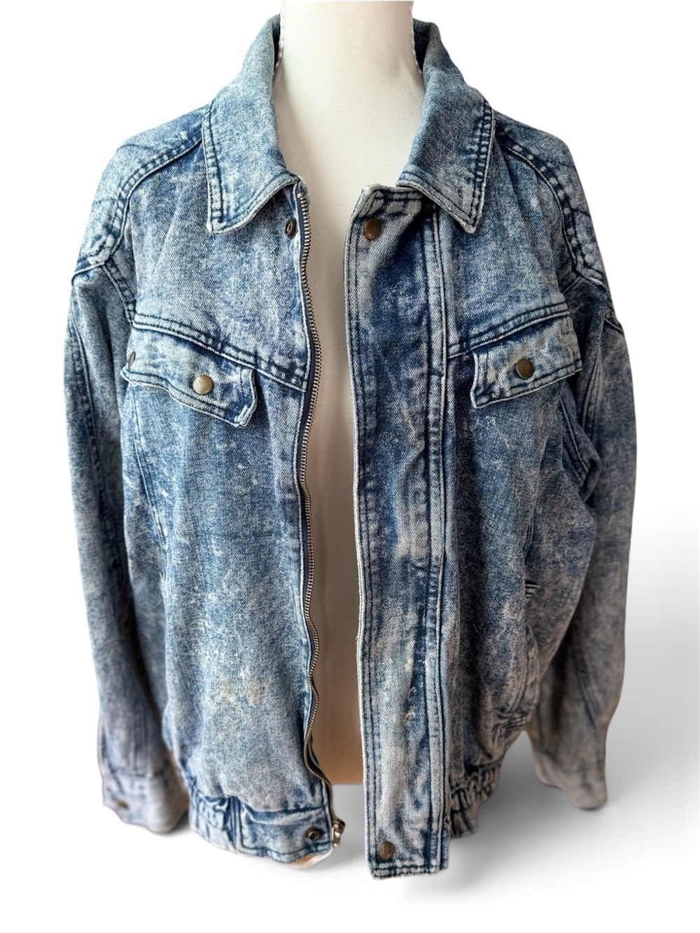 Vintage 80s Horizon Blue Acid Wash Denim Oversized Jean Jacket Medium